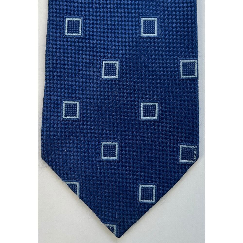 Nautica Blue Geometric Square Silk Tie Classic Width Woven Imported Mens